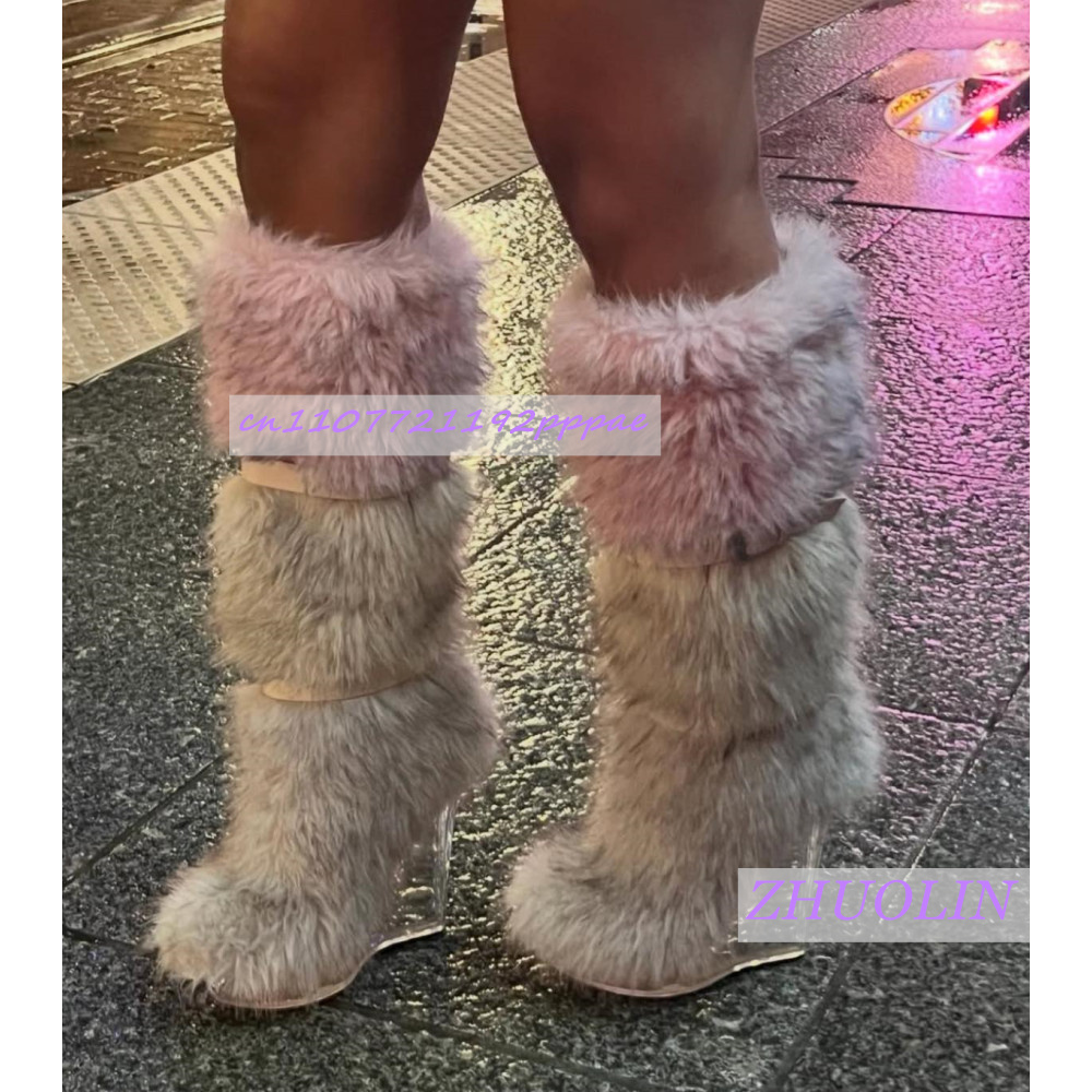 Winter Gradient Furry Transpar - Women'S Fashion Knee High Boots recension och pris