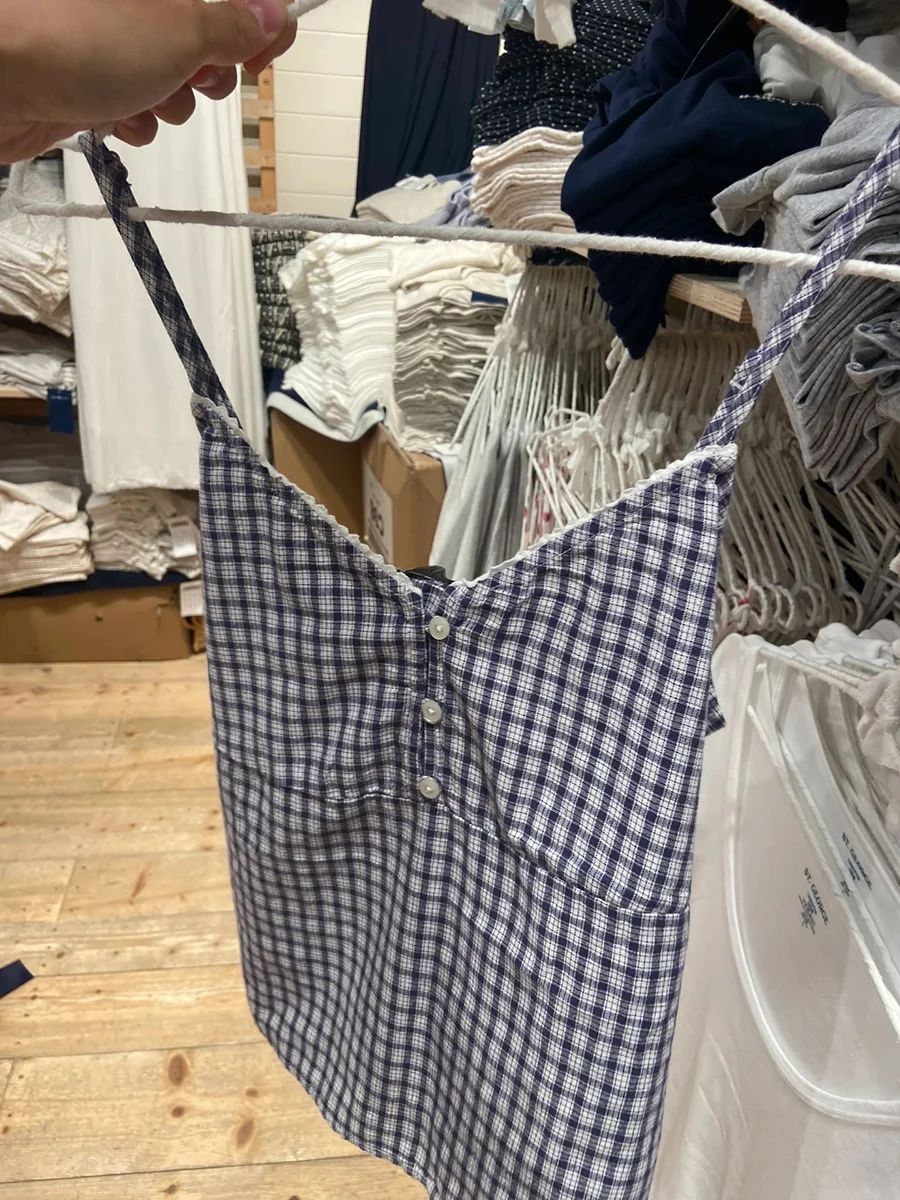Navy Plaid Tank Shorts 2 Piece - Lace Trim Cami recension och pris