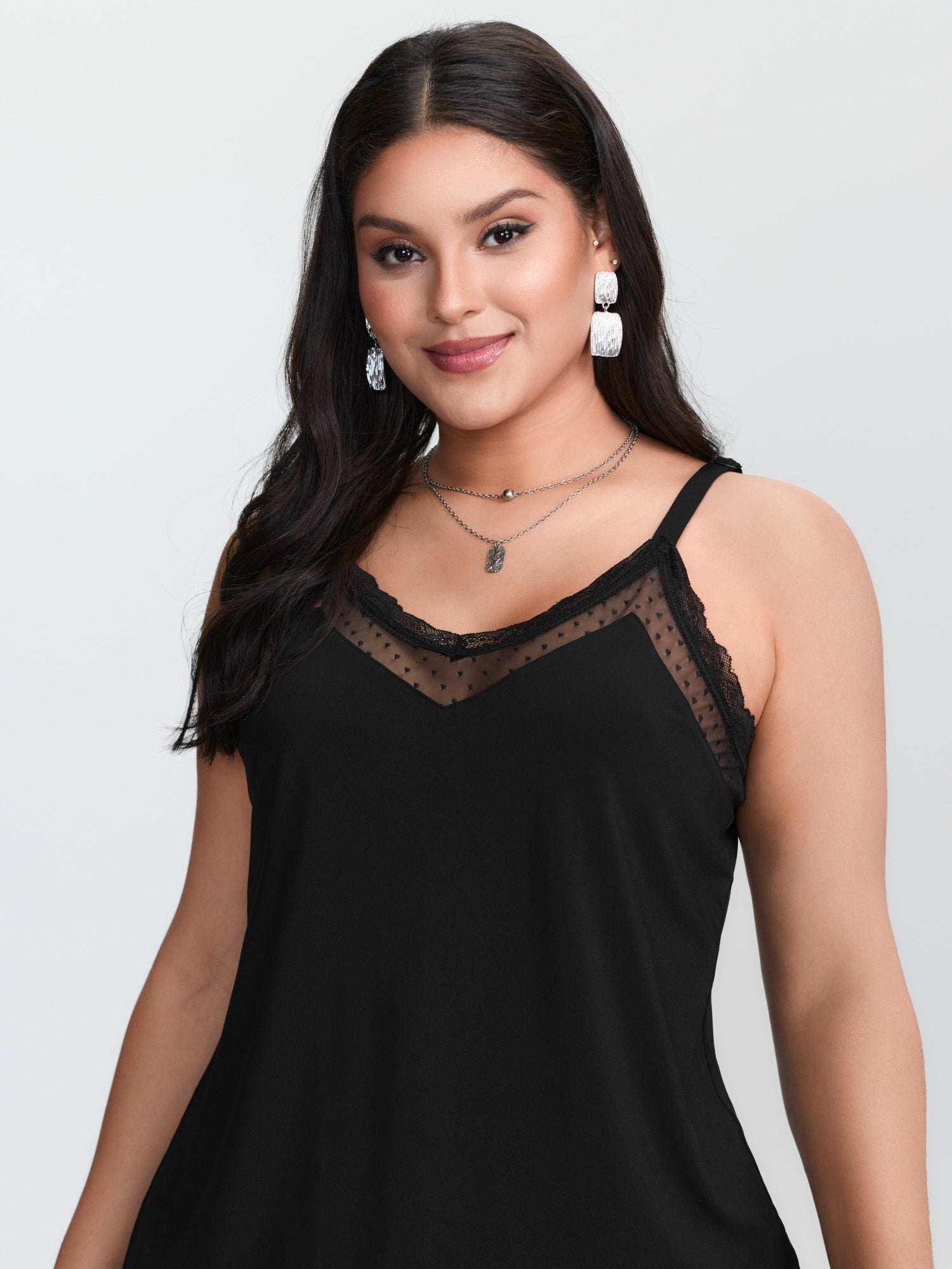 Plus‑size Black Knitted Camiso - Lace Trim Cami recension och pris